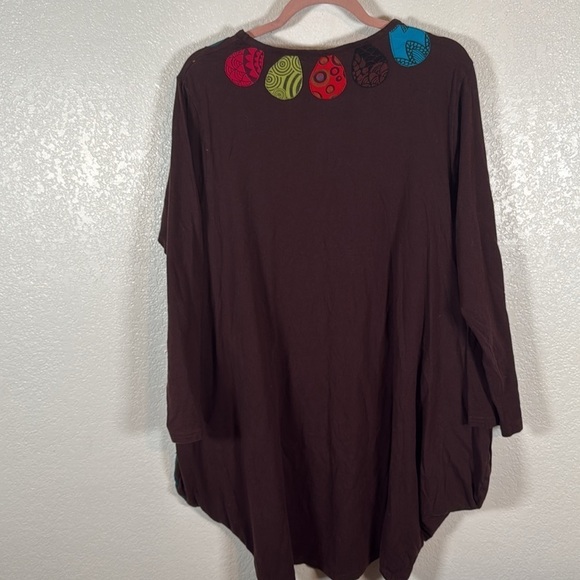 Nepal Brown Patchwork Flowers Pockets Bubble Hem Style Tunic Size Large - Picture 5 of 7